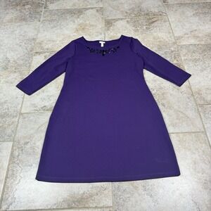 Soma Dress Womens Medium Purple Knit Black Jewel Beaded Neckline Shift